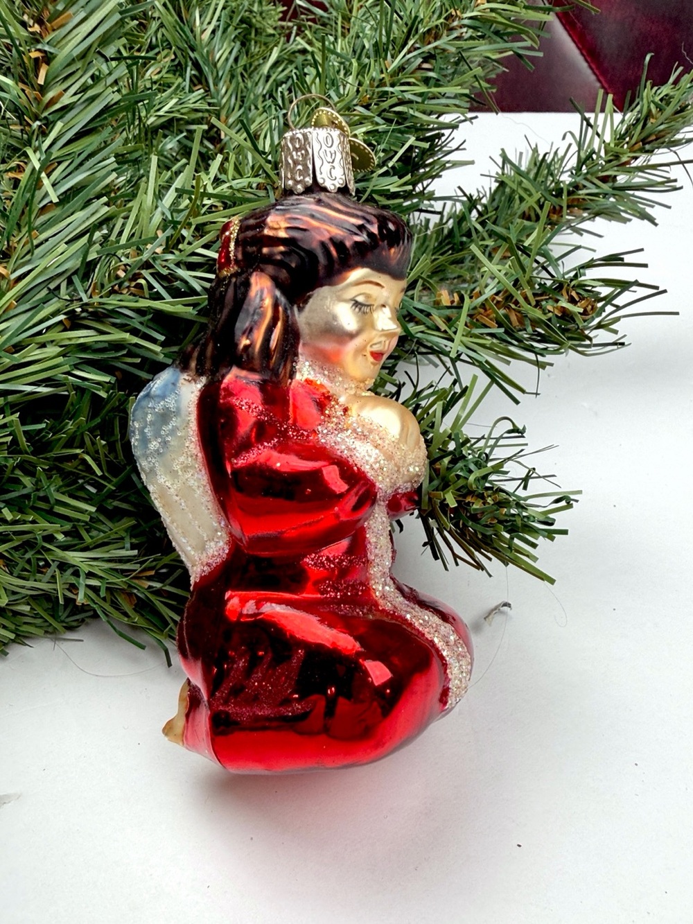 Old World Christmas OWC Angel in Red Dress Blown Glass Christmas Ornament